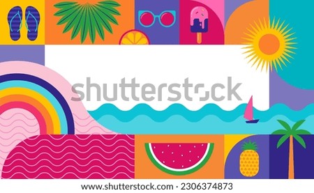 Colorful Geometric Summer Background, poster, banner. Summer time fun concept design promotion design Royalty-Free Stock Photo #2306374873