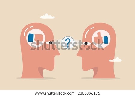 Perception process to interpret information, thought or opinion depend on personality or perspective, difference bias or illusion concept, human head looking at object with difference perception. Royalty-Free Stock Photo #2306396175