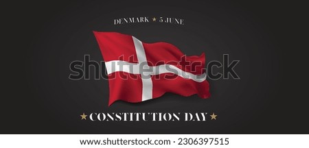 Denmark constitution day vector banner, greeting card. Danish wavy flag in 5th of June national patriotic holiday horizontal design with realistic flag Royalty-Free Stock Photo #2306397515