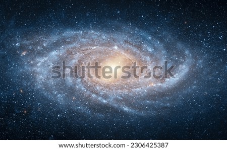 View from space to a spiral galaxy and stars. Universe filled with stars, nebula and galaxy. Elements of this image furnished by NASA.