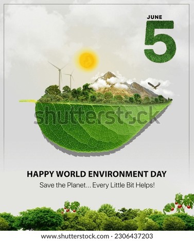 World Environment Day Poster, Nature Conservation 5 June. Leaf Tree Green Energy Ecology. Royalty-Free Stock Photo #2306437203