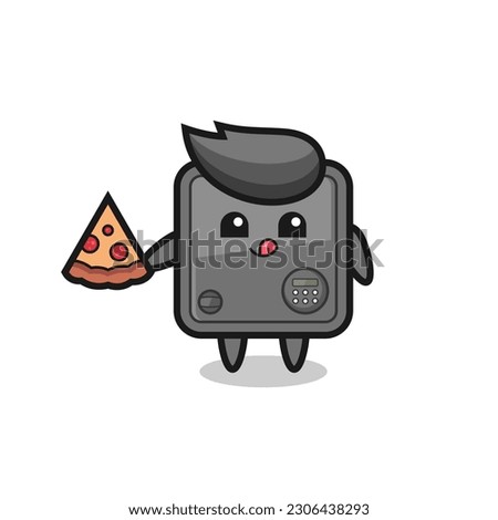 cute safe box cartoon eating pizza , cute style design for t shirt, sticker, logo element