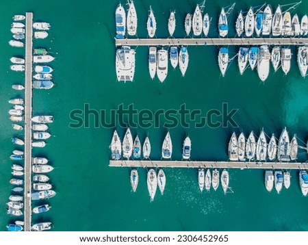 Aero Photography. View from flying drone.Panoramic cityscape of old town and boats near dock in Msida marina, Malta. near the city of Valletta.Top view 