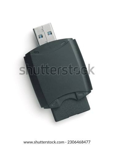 Top view of USB SD memory card reader isolated on white