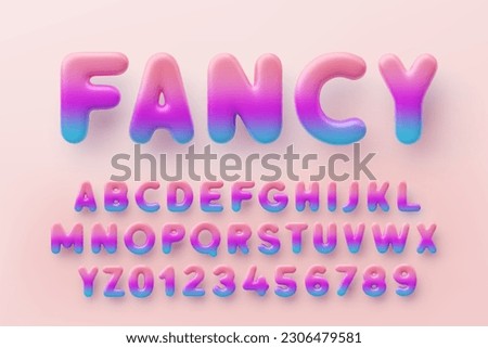 3D Colorful Gradient alphabet with numbers with a glossy surface on a pink background Royalty-Free Stock Photo #2306479581