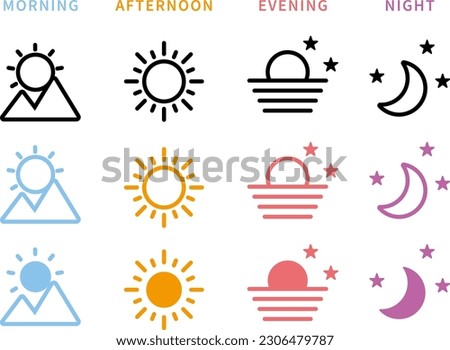 Icons set -  image of morning, afternoon , evening and night. The background is transparent. Royalty-Free Stock Photo #2306479787