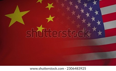 Merging the flags of China and the USA with a smooth transition. Partnership and politics. Cg.