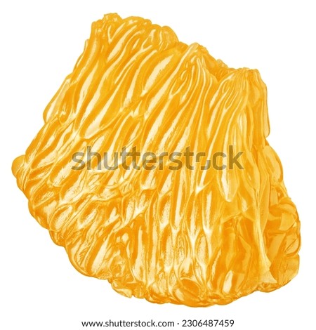 Flesh of orange clementine citrus fruit isolated on white background with clipping path. Tangerine pulp. Full depth of field. Royalty-Free Stock Photo #2306487459