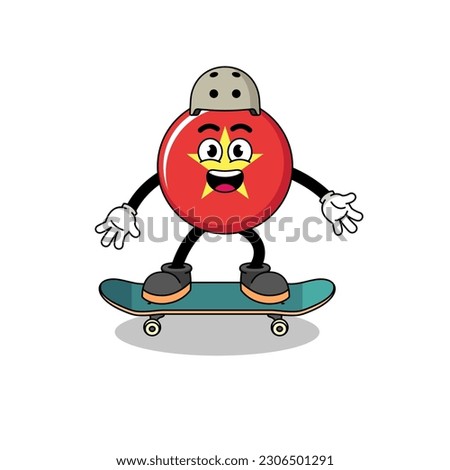 vietnam flag mascot playing a skateboard , character design