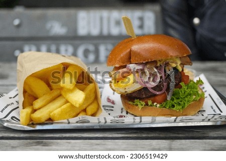 Beef Burger With Fried Egg And Thick-cut Fries