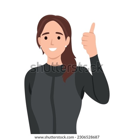 Woman diver. Woman wearing diver suit and giving a thumb up. Flat vector illustration isolated on white background 