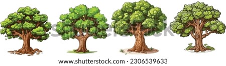 Walnut tree set in isolated white background, Walnut tree clip art collection.