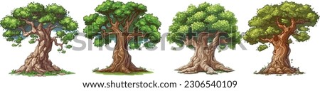  Sycamore tree set in isolated white background, Sycamore tree clip art collection.