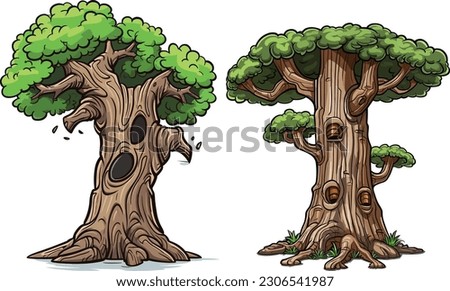 Redwood tree set in isolated white background, Redwood tree clip art collection.