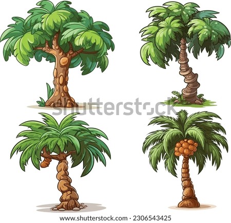 palm tree set in isolated white background, palm tree clip art collection.