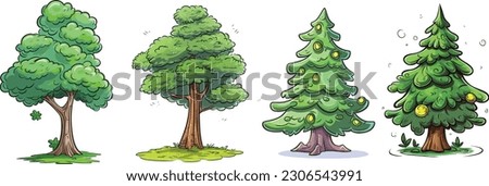  Pine tree set in isolated white background,  Pine tree clip art collection.