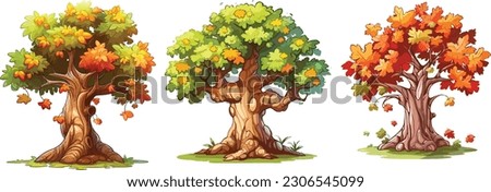 Maple tree set in isolated white background, Maple tree clip art collection.