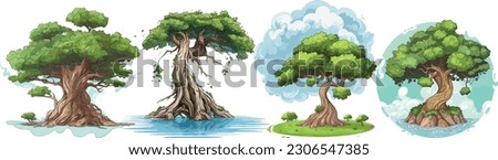 Cypress tree set in isolated white background, Cypress tree clip art collection.
