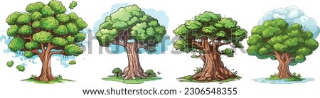 Cedar tree set in isolated white background, Cedar tree clip art collection.
