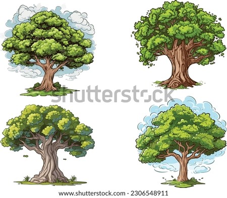 Ash tree set in isolated white background, Ash tree clip art collection.
