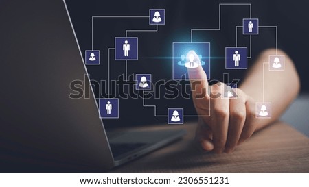 Business hierarchy  company structure concept. Business process plan and workflow automation flowchart. Virtual screen Mindmap or Organigram. Relations of order or subordination between member. Royalty-Free Stock Photo #2306551231