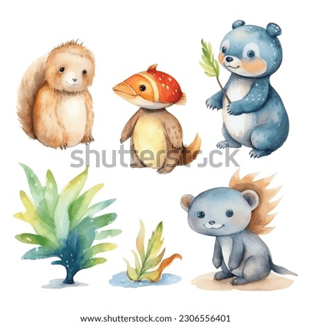 Jungle animals vector illustration, cute, lovely, water color
