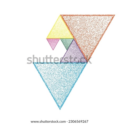 Distorted geometric triangles . Minimal art design . Noise destroyed logo . Trendy grainy shapes . Graph print texture .Spray effect .Grunge texture . Distressed element .vector 