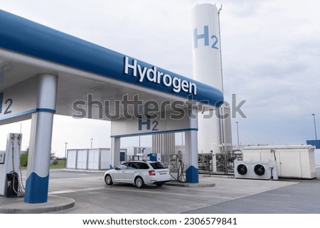 Fuel cell car at the hydrogen filling station. Concept Royalty-Free Stock Photo #2306579841