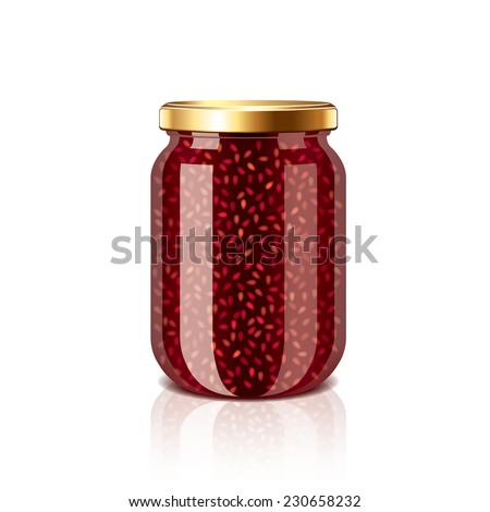 Raspberry jam jar isolated on white photo-realistic vector illustration