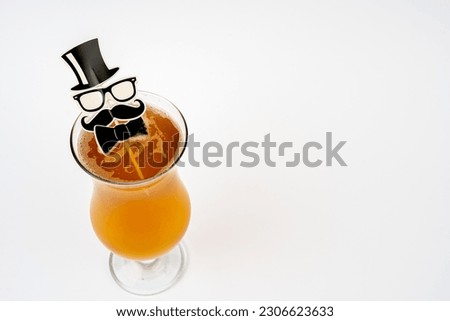 Fathers day. Modern icon with mug of happy beer. White background