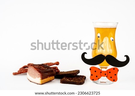 Fathers day. Modern icon with mug of happy beer. White background