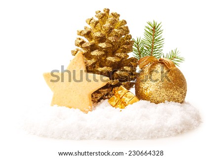 Christmas cookie  and decoration isolated on white. 