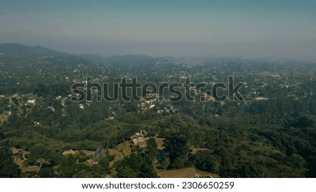 smoke from fires in california. aerial view of the top of Mount Hamilton, San Jose, California. High quality photo
