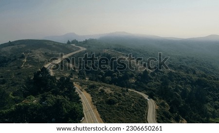 smoke from fires in california. aerial view of the top of Mount Hamilton, San Jose, California. High quality photo