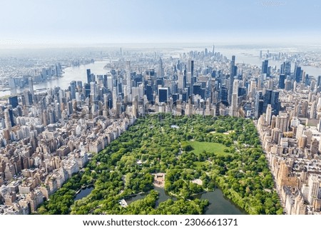 New York City skyline skyscraper of Manhattan real estate with Central Park aerial view photo in the United States