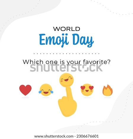 World emoji day social media template vector.
Different emojis to interact with the audience in social network posts.
World Emoji Day text and question for people to comment on their favorite emoticon Royalty-Free Stock Photo #2306676601