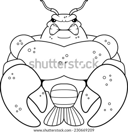 A cartoon illustration of a muscular crawfish looking angry.