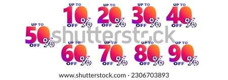 Sale tags set vector badges template. 10%, 20%, 30%, 40%, 50%, 60%, 70%, 80%, 90% Discount. Sale tags.  Discount badge shape. Vector design.  Special offer symbol. Sale and discount labels. Vector. 