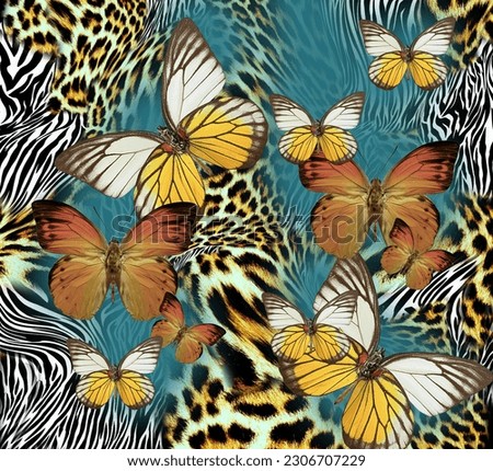 Butterfly on snake skin background for print
