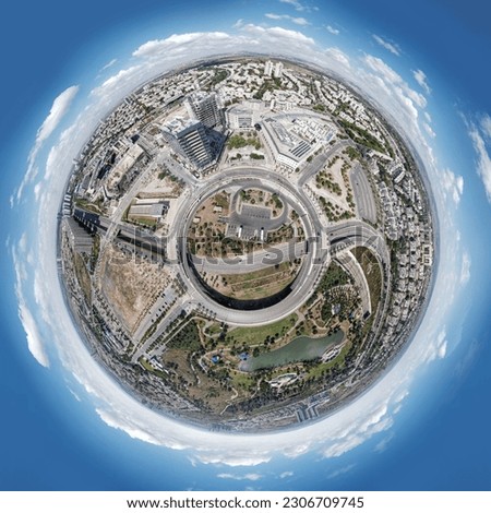 A photo on the city center transportation roundabout in the city of Modi'in - Israel, 360 panoramic photo 
