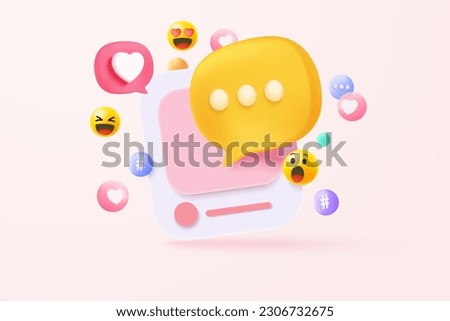 3D vector speech bubble with tick mark for photo gallery platform, online social media comment, emoji message 3d, speech icons, chat with social media. 3d speak bubble icon render vector illustration Royalty-Free Stock Photo #2306732675