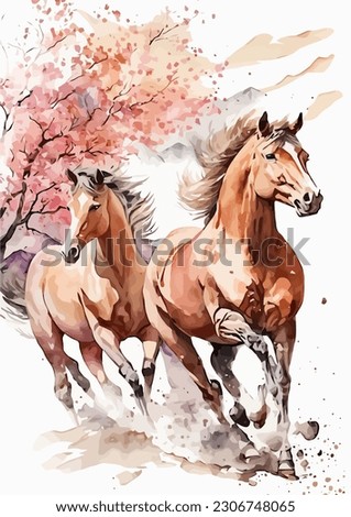 Wallpaper 2 horses running enchanting, interesting irregular shapes, graceful, symmetrical, beautiful illustration
