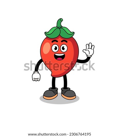 chili pepper cartoon doing wave hand gesture , character design