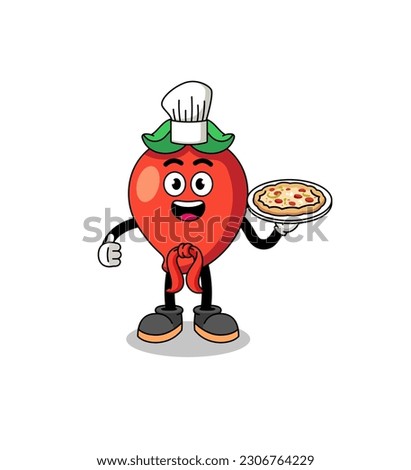 Illustration of chili pepper as an italian chef , character design