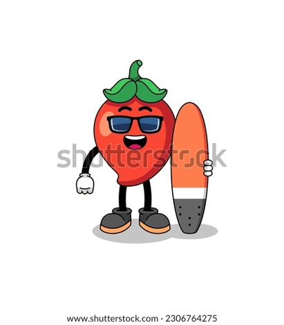 Mascot cartoon of chili pepper as a surfer , character design