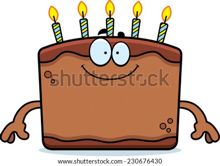 A cartoon illustration of a birthday cake looking happy.