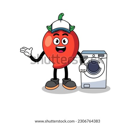 chili pepper illustration as a laundry man , character design