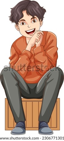 Happy teen cartoon sitting on the floor illustration