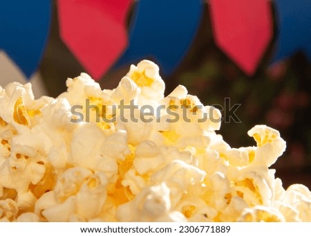 Delicious Popcorn in a basket, Flags, Focused, Macro, Copy Space