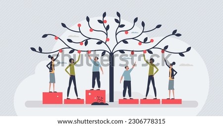Health equity and balance compared with medical equality tiny person concept. Justice and fair availability system for all society and community vector illustration. Society healthcare solution. Royalty-Free Stock Photo #2306778315